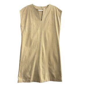 Vtg ABE SCHRADER Women Suede Midi Dress Sz L/XL Tan Sleeveless 70s 80s 79-24